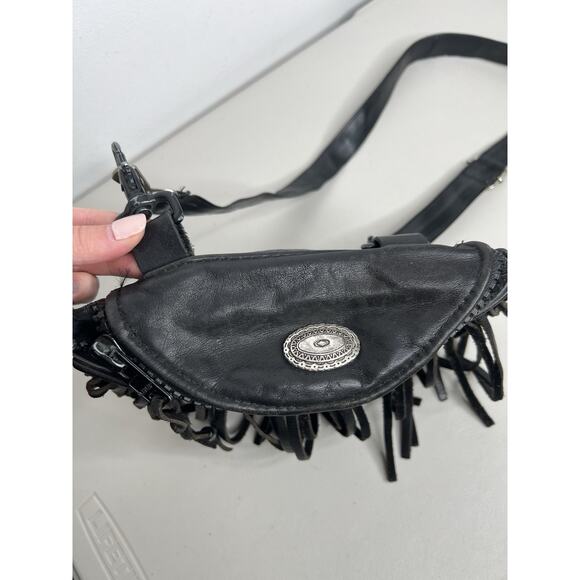 Leather Biker Bag Motorcycle Pouch Black Fringe Casper’s Leather USA Small - Picture 3 of 13
